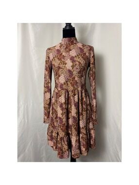 Lily Rose Floral Mock Neck Long Sleeve Mini Dress Small Boho